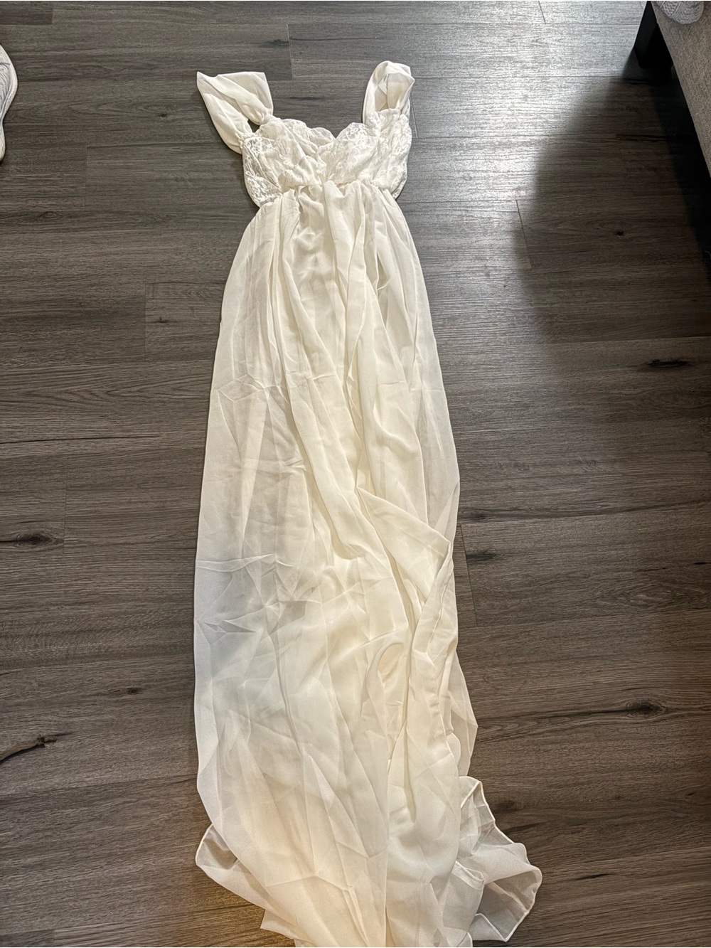 Ivory Lace Bodice Chiffon Maxi Dress